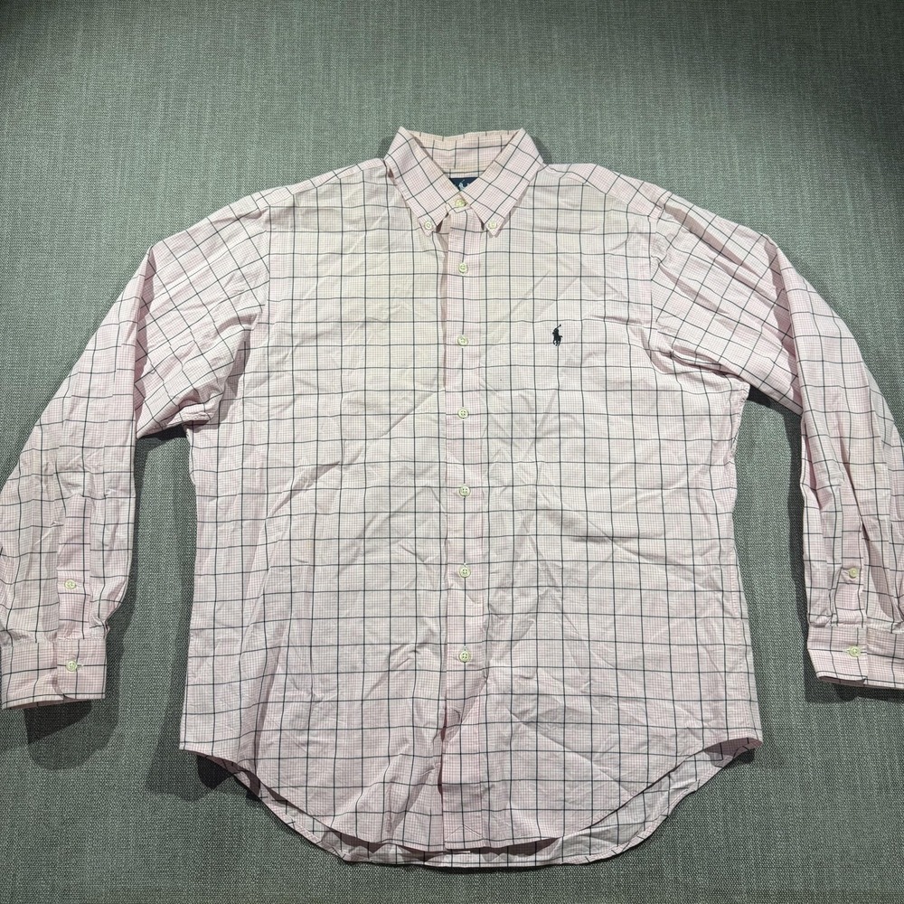 Ralph Lauren Shirt Mens Large Pink Check Button Down Long‎ Sleeve Classic Fit